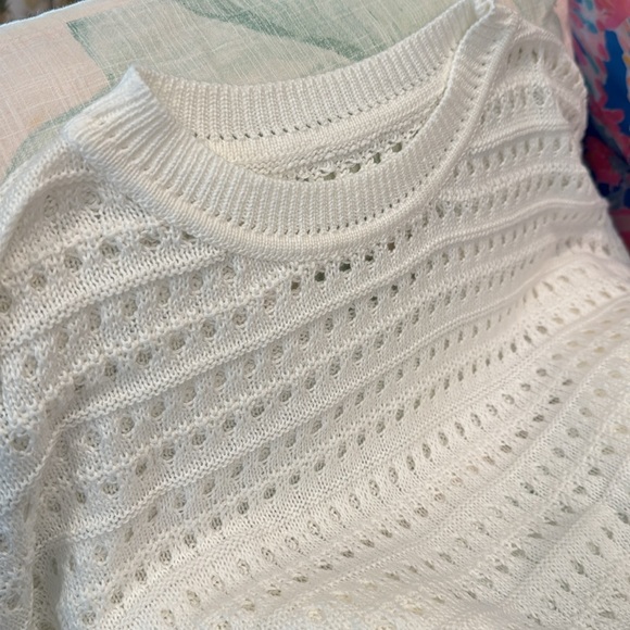 White Crochet Sweater Open Weave Cotton Blend Bell Sleeves Amazon NWOT - Picture 7 of 8